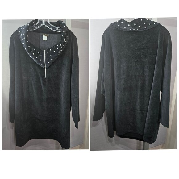 Barton G. Tunic Top Mini Dress Black Velour 2X Metal Studded Collar Half-Zip USA - Picture 1 of 9